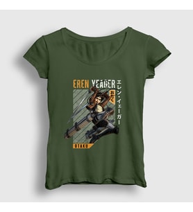 Presmono Kadın Haki Eren Fan Anime Attack On Titan T-Shirt 125508tt (Haki)