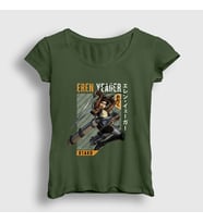 Presmono Kadın Haki Eren Fan Anime Attack On Titan T-Shirt 125508tt (Haki)
