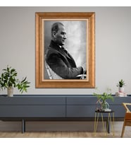 Altın Varaklı Çerçeveli Paspartulu Atatürk Tablo z4564 (Gold)