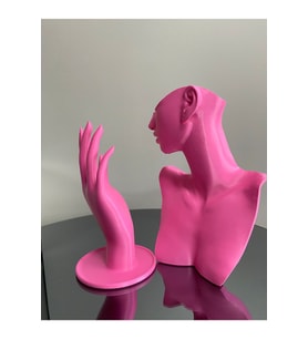 Pembe Renk Dekoratif Takı Mankeni ve El 2'li Set Takı Teşhir Standı 21 ve 18 Cm Takı Organizeri Küpe