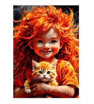 Sarı Kedi Ve Kızıl Saçlı Kız Art Mdf Poster