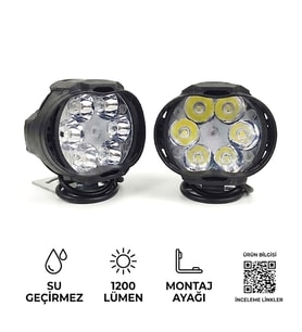 Motosiklet Ve Elektrikli Araç Uyumlu 6 Led'li 2 Modlu Beyaz Renk Mercekli Ek Aydınlatma Lambası 9-85v 2'li Paket