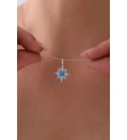 Gümüş Opal Taşlı Sirius Kolye - 925 Ayar Gümüş Kolye