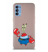 Oppo Reno 4 Soft Premier Kapak Bay Yengeç Tasarımlı Silikon Kılıf - Pudra (Şeffaf)