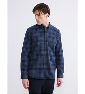 LCWAIKIKI Classic Mavi Regular Fit Yün Karışımlı Gabardin Erkek Ekose Gömlek