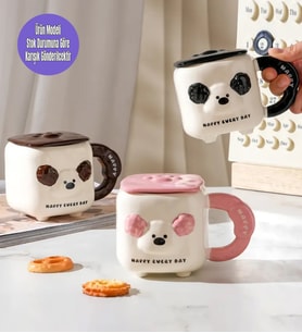 3D Kabartma Köpek Figürlü Seramik Kupa