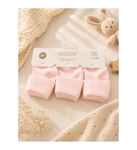 Bebitof 3 Çift Bebek Pamuklu Kıvırmalı Soket Çorap Pembe BBTF.413.ÇRP.PMB