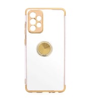 Galaxy A72 Kılıf Yüzüklü Şeffaf Standlı Manyetik Kamera Korumalı Kılıf (Gold)