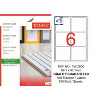 Tanex Lazer Etiket tw-2006 100 A4 Sayfa Laser Etiket 99,1 x 93,1 mm Boyutunda 1 A4 Sayfada 6 Etiket