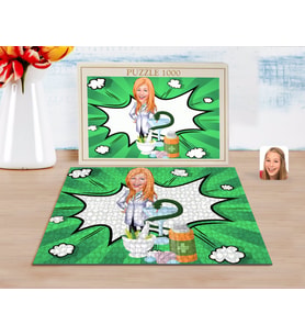 BK Gift Kişiye Özel Kadın Eczacı Karikatürlü 1000 Parça Profesyonel Puzzle-2