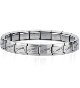 K. Atatürk İmzalı İtalyan Charm Unisex Çelik Bileklik 18cm scb54 (Beyaz)