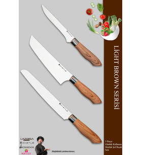 Light Brown Serisi Mutfak Bıçak Seti Et Ekmek Sebze Şef Bıçağı 3 Lü Set ( Mft-749)