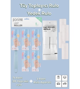 Porsima 3105 Kedi Köpek Tüy Toplayıcı Rulo + 8 Adet Yedek Rulo Mavi
