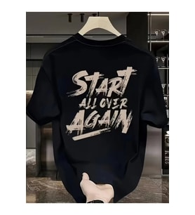 Baskılı Oversize Bisiklet Yaka T-shirt - Siyah