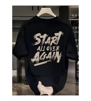 Baskılı Oversize Bisiklet Yaka T-shirt - Siyah