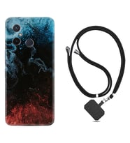 Xiaomi Redmi 12C Kılıf Resimli Boyun Askılı İpli Desenli Silikon Red Blue Black Abstact 1386