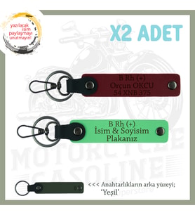 Motorcu Yolculara, İsim Plaka ve B + Kan Grubu Yazılı Güvenli Sürüş Anahtarlığı, F Yeşil-Bordo-Ysl