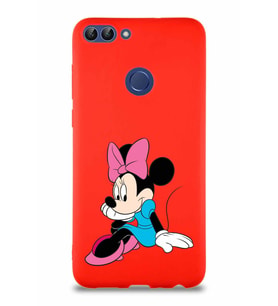 Huawei P Smart Soft Premier Kapak Minnie Mouse-E Tasarımlı Silikon Kılıf - Kırmızı (Şeffaf)