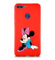Huawei P Smart Soft Premier Kapak Minnie Mouse-E Tasarımlı Silikon Kılıf - Kırmızı (Şeffaf)
