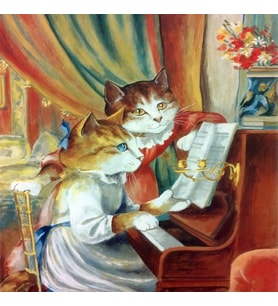 Piyano Aşıkları Kedilar  Kasnaklı 40 x 50 cm