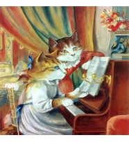 Piyano Aşıkları Kedilar  Kasnaklı 40 x 50 cm