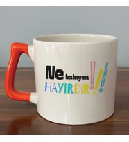 Ne Bakıyon Hayırdır Baskılı Turuncu Kulplu D Kupa