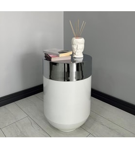 Dekoratif Krom Darbuka Parlak Beyaz Sehpa 60cm (Gümüş)