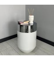 Dekoratif Krom Darbuka Parlak Beyaz Sehpa 60cm (Gümüş)