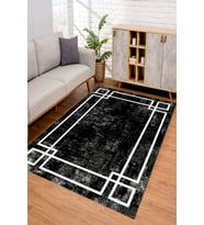 Dijital Kaymaz Taban Yıkanabilir Renkli Salon Halısı Mutfak Halısı Yolluk ND-SD-597 (Siyah)