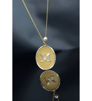925 Ayar Gümüş Gold Rodyum Kaplama Incili M Harf Plaka Kolye
