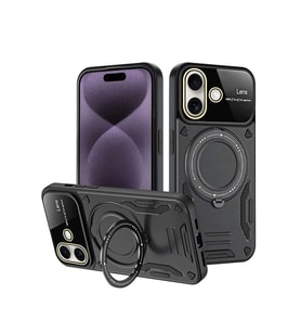 iPhone 16 Kılıf Joy Lens Standlı Kapak - Siyah