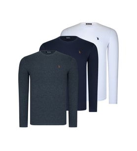 ÜÇLÜ SET T8588 DEWBERRY YUVARLAK YAKA ERKEK SWEATSHIRT-LACİVERT-ANTRASİT-BEYAZ