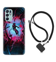 Oppo Reno 6 Kılıf Silikon Boyun Askılı İpli Desenli Silikon Astronot Attack 1702