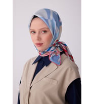 Obje Desen İpek Twill Eşarp  - 2026 İlkbahar-Yaz (T)  4300 (Mavi)