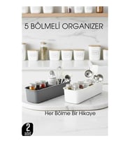 5 Bölmeli Mutfak Organizer Kutusu Gri & Beyaz 2 li Set  Baharat ve Gereç Düzenleyici  722441