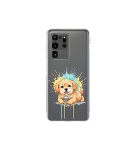 Samsung Galaxy S20 Ultra ile Uyumlu Splash Köpek Tasarımlı Şeffaf Silikon Kılıf