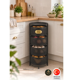 River World Tekerleksiz Rengi Antrasit Açılabilen 4 Katlı Çok Amaçlı Metal Raf Mutfak, Balkon, Kiler