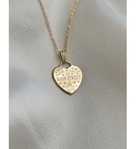 Kişiye Özel 925 Ayar Gümüş Disney Tasarımlı Zarif Kalp Tasarım Kolye (Gold)