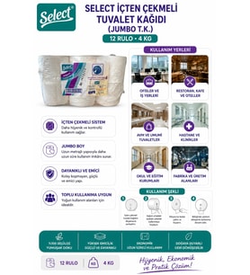 Select İçten Çekmeli Tuvalet Kağıdı (Jumbo T.K.) 12 Rulo 4 Kg