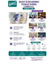 Select İçten Çekmeli Tuvalet Kağıdı (Jumbo T.K.) 12 Rulo 4 Kg