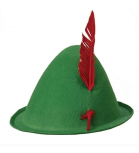Yeşil Renk Kırmızı Tüylü Peter Pan Şapkası Robin Hood Şapkası 24X23 cm