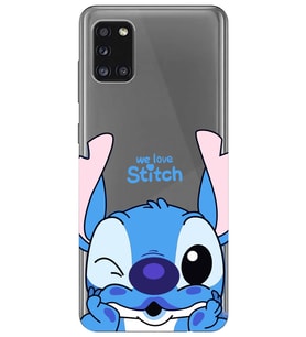 Samsung Galaxy A31 Uyumlu We Love Stitch Desenli Şeffaf Telefon Kılıfı