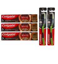 Optic White Kahve, Çay ve Tütün Kullanıcıları Için Süper Clean Black Orta Diş Fırçası + Macun 125 ml