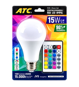 KUMANDALI - RGB 15W=90W - E27 LED AMPUL 1100LM 15000 SAAT ÖMÜR