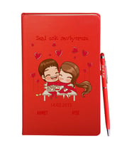 Sevgililer Gününe Özel Kırmızı Defter Kalem Hediye Seti 13