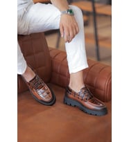 Shoetyle - Taba Hakiki Deri Bağcıklı Erkek Günlük Ayakkabı 115-K512