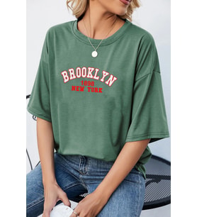 Unisex Brooklyn Baskılı T-shirt (Yeşil)