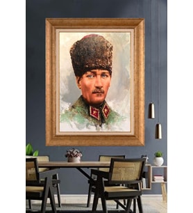 Altın Varaklı Çerçeveli Paspartulu Atatürk Tablo nh142 (Gold)