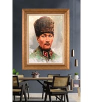 Altın Varaklı Çerçeveli Paspartulu Atatürk Tablo nh142 (Gold)