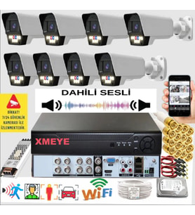 8 li Sesli Araç İnsan Yüz Tanımalı Hareket Algılayan 5 MP Lens 9 Warm Led Gece Renkli Kamera Seti 5909WS
